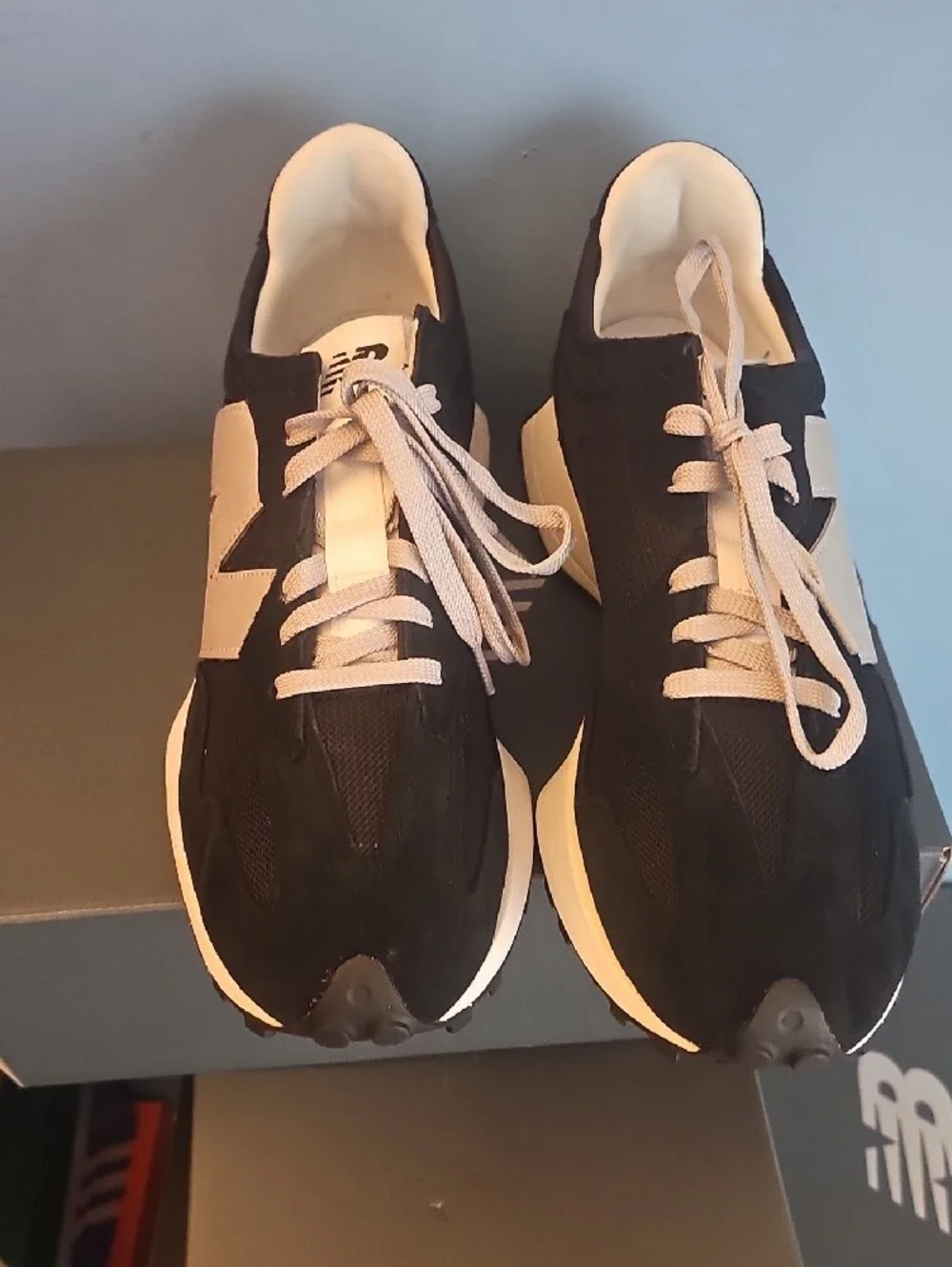 New Balance Black and Cream Retro Athletic Sneakers
